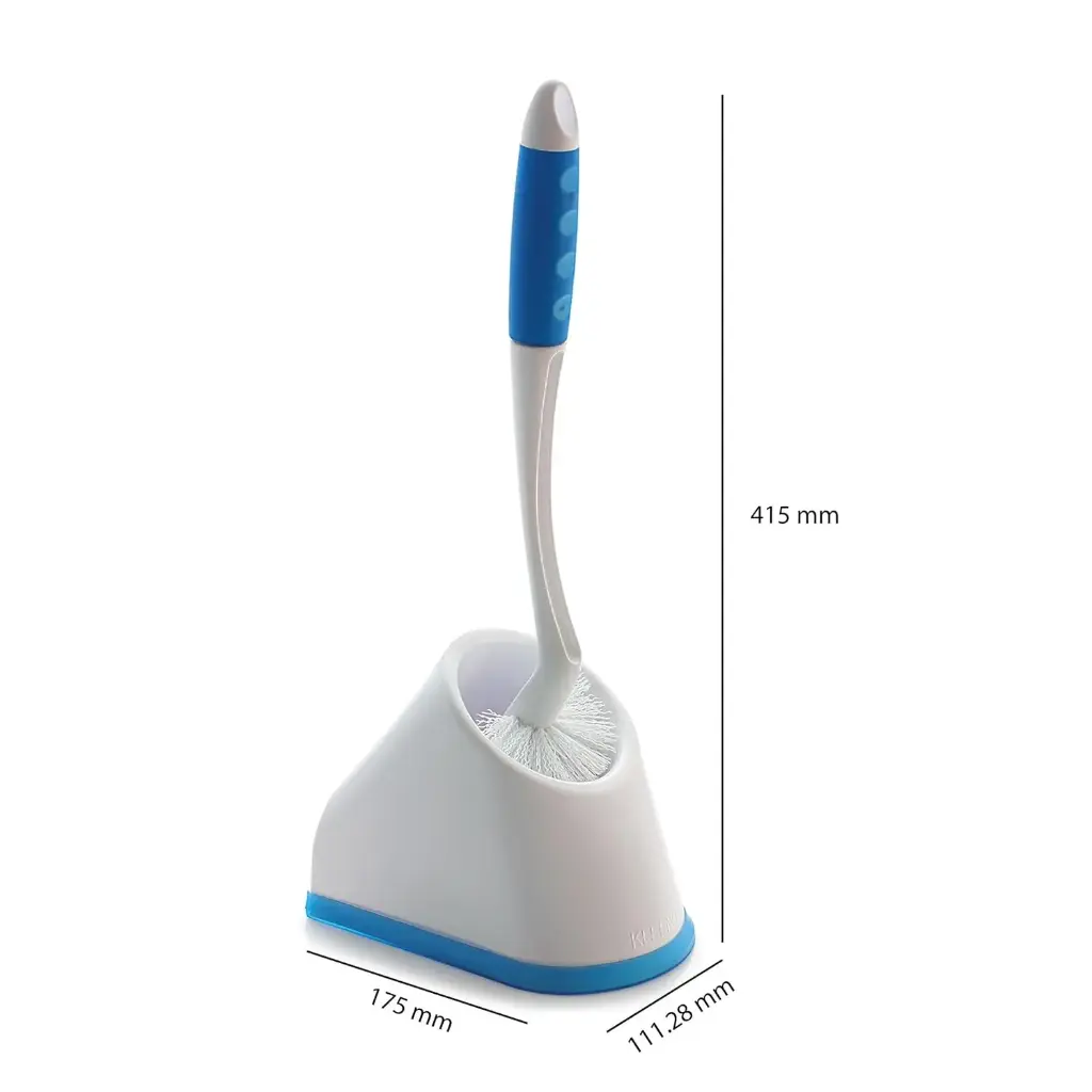 Cello Kleeno Angular Toilet Brush with Holder Pack of 1, Blue & White _Flexible Bristles & Rubberised Firm Grip Plastic Sturdy Handle _Toilet Cleaning Brush for Western & Indian Toilet Bathroom Brush2.webp