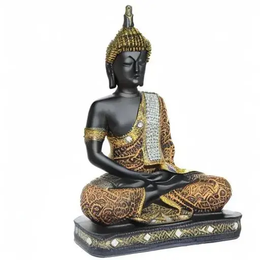 Global Grabbers New 25 Centimetre Meditating Sitting Buddha Statue showpiece Idol Home Decor Items for Living Room and Gifts (1, Orange Black)5.webp