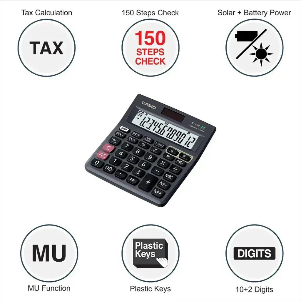 Casio MJ-120D 150 Steps Check and Correct Desktop Calculator with Tax Keys1.webp