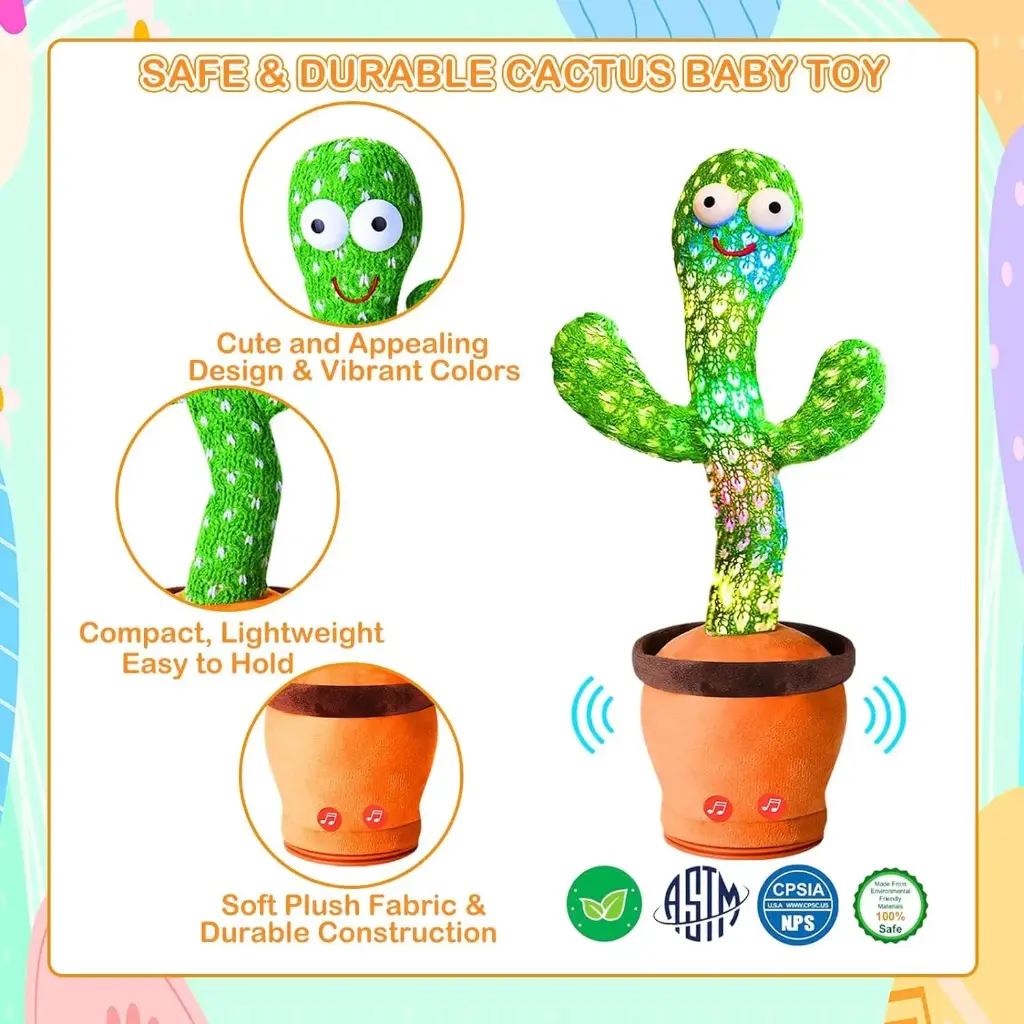Storio Rechargeable Toys Talking Cactus Baby Toys for Kids Dancing Cactus Toys Can Sing Wriggle & Singing Recording Repeat What You Say Funny Education Toys for Children Playing Home Decor for Kids5.webp