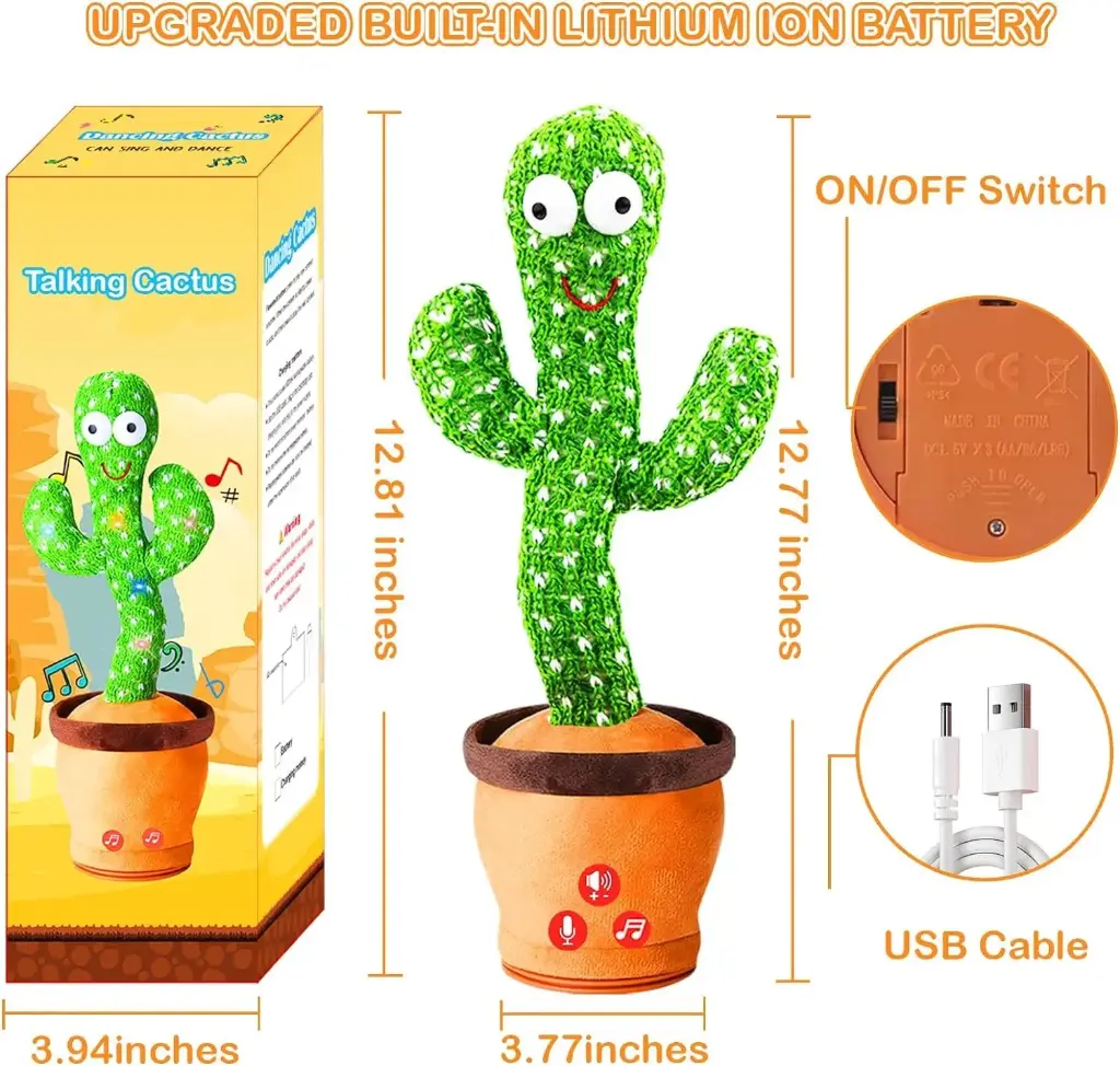 Storio Rechargeable Toys Talking Cactus Baby Toys for Kids Dancing Cactus Toys Can Sing Wriggle & Singing Recording Repeat What You Say Funny Education Toys for Children Playing Home Decor for Kids1.webp