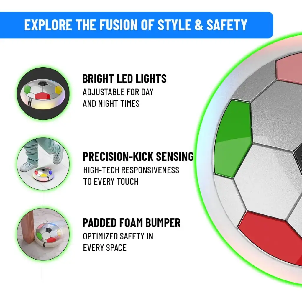 Mirana C-Type USB Rechargeable Battery Powered Hover Football Indoor Floating Hoverball Soccer _ Air Football Smart _ Made in India Fun Toy Best Gift for Kids Boys & Girls 2-10 Years (Silver Rainbow)4.webp