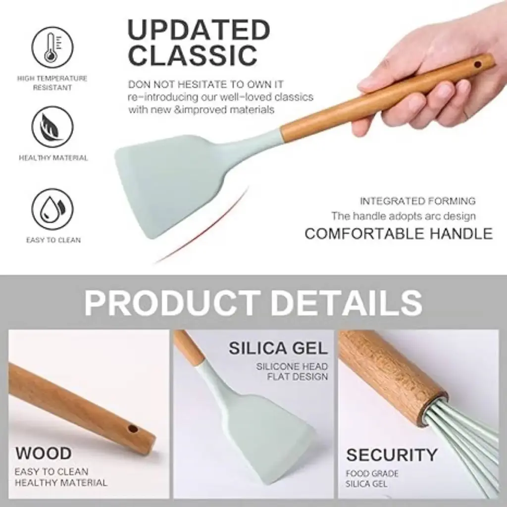 KitchenCrafter multicolors UtensilsSpoon Spatula Cooking,Flexible NonStick Silicon Kitchen Tool Set  (Green, Cooking Spoon)-2.webp.jpg