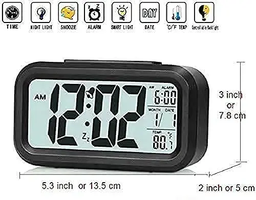 AERYS Digital Alarm Clock with Automatic Sensor, Date and Temperature Display, Compact Desk Table Clock for Students, Home, Office, Bedroom, Living Room,Home Decor, Corporate Use (Black Digital)1.webp
