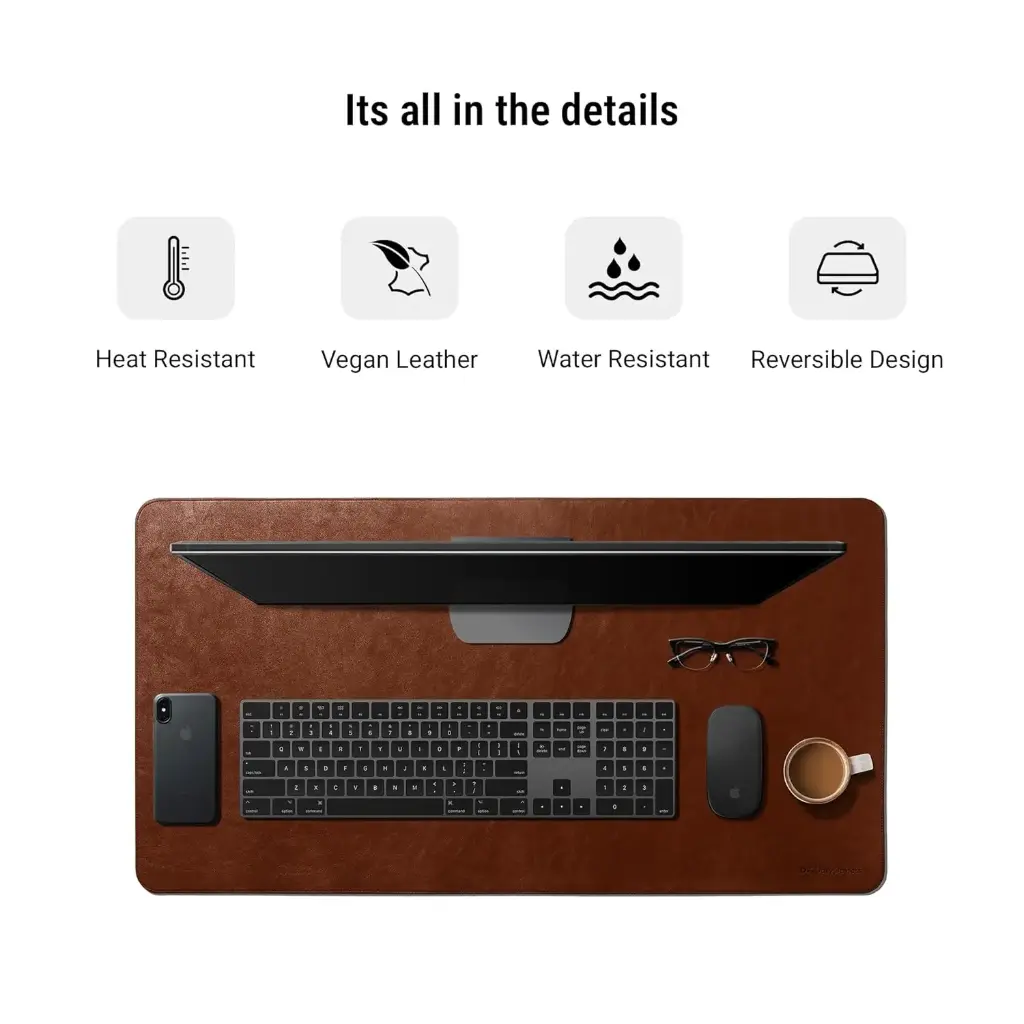 DailyObjects Large Premium Vegan Leather Desk Mat_Anti-Skid_Anti-Slip_85_45cm_Reversible Desk spread Turf Desk_Laptop Mat for Work from Home_Office_Gaming- Extended mouse pad and keyboard desk pad-Tan6.webp