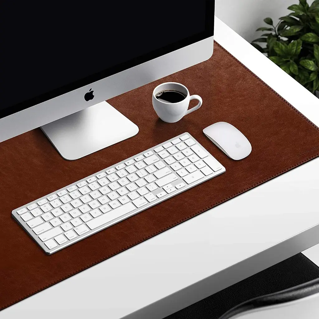 DailyObjects Large Premium Vegan Leather Desk Mat_Anti-Skid_Anti-Slip_85_45cm_Reversible Desk spread Turf Desk_Laptop Mat for Work from Home_Office_Gaming- Extended mouse pad and keyboard desk pad-Tan1.webp
