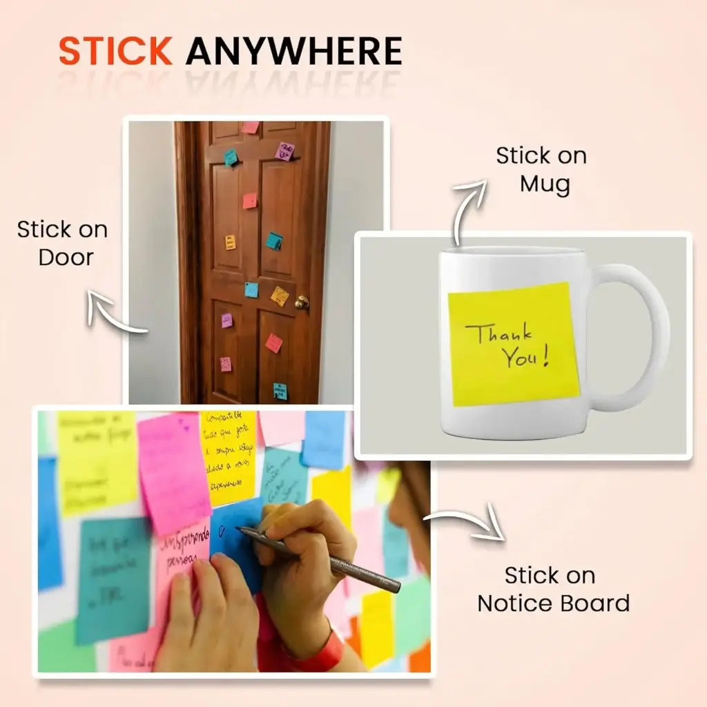 Cubic Multicolour Sticky Notes – 400 Sheets _ 5 Bright Colours (80 Sheets Each) _ Self-Adhesive, Removable & Residue-Free Memo Pads _ Ideal for Notes, Reminders, Planning, Study & Office Use2.webp