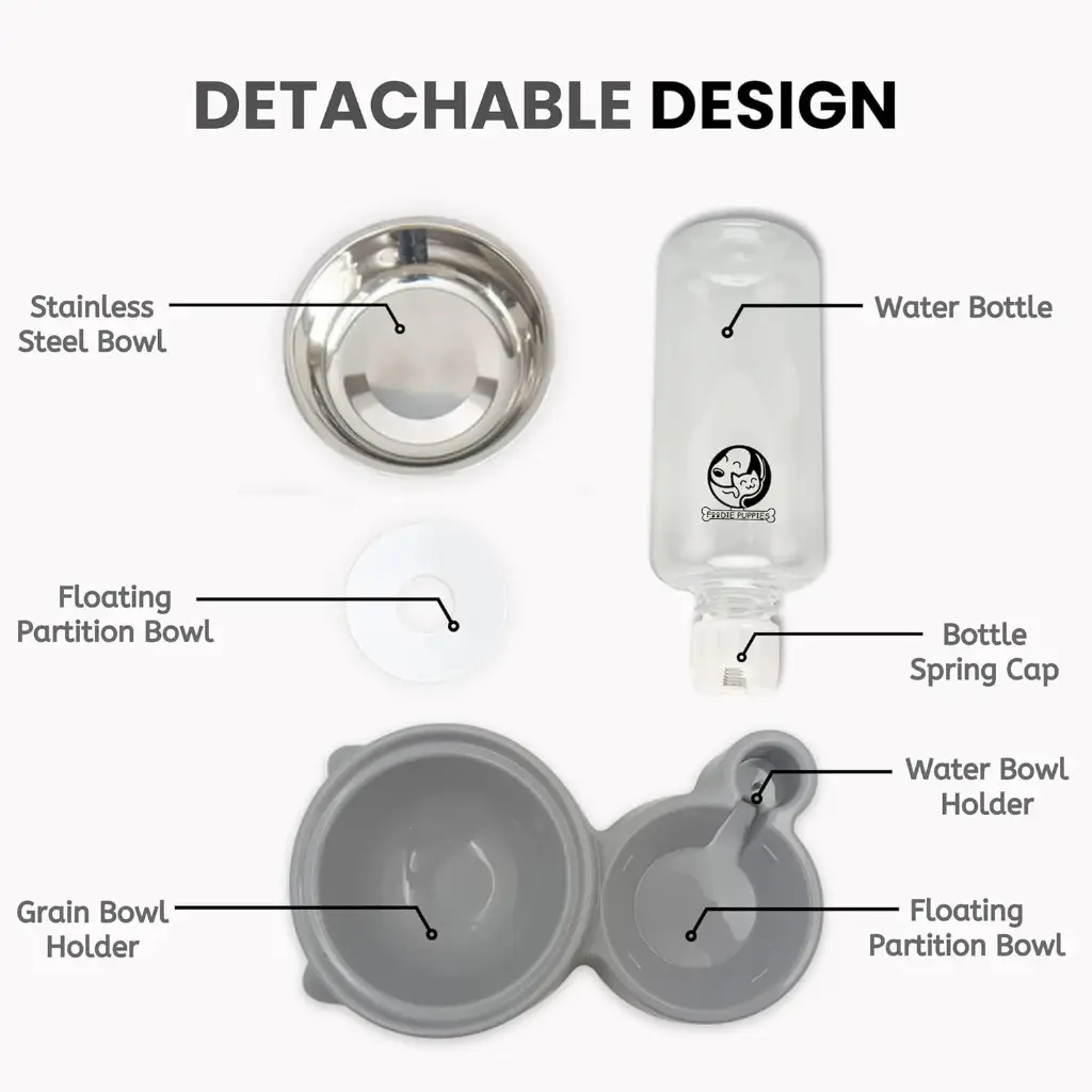 Foodie Puppies 2in1 Pet Feeding Bowl and Water Bottle Set for Puppies and Cats _ Stainless Steel Bowl _ Wet and Dry Food Bowl with Automatic Water Flowing Dispenser Bottle, (Twin Feeder)2.webp