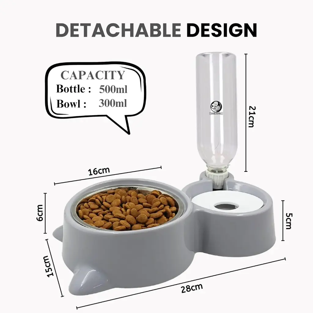 Foodie Puppies 2in1 Pet Feeding Bowl and Water Bottle Set for Puppies and Cats _ Stainless Steel Bowl _ Wet and Dry Food Bowl with Automatic Water Flowing Dispenser Bottle, (Twin Feeder)1.webp
