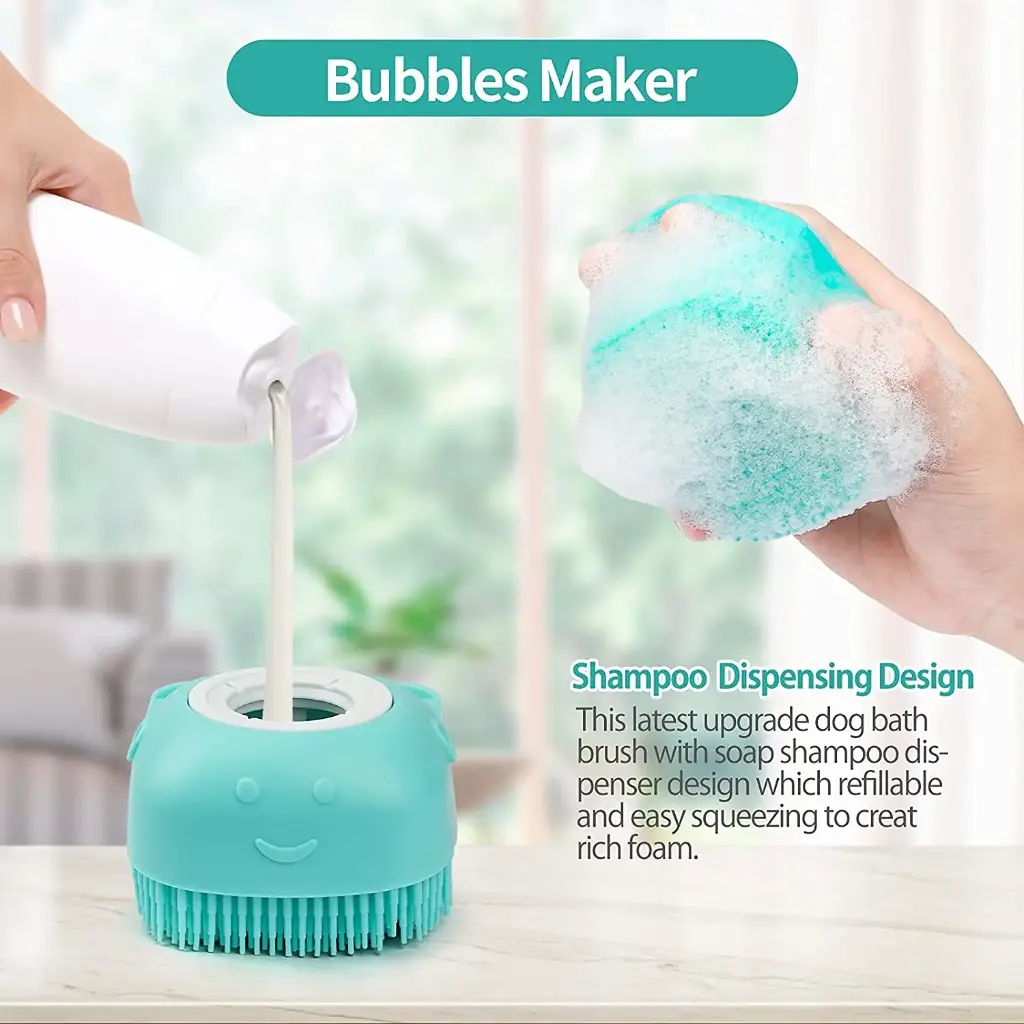 Deriz 1 pair of silicon dog bathing hand gloves + Pet Dog Bath Brush Soft Silicone Dog Shampoo Brush, Brush Hair Fur Grooming Cleaning Brush Soft Shampoo Dispenser Multi6.webp