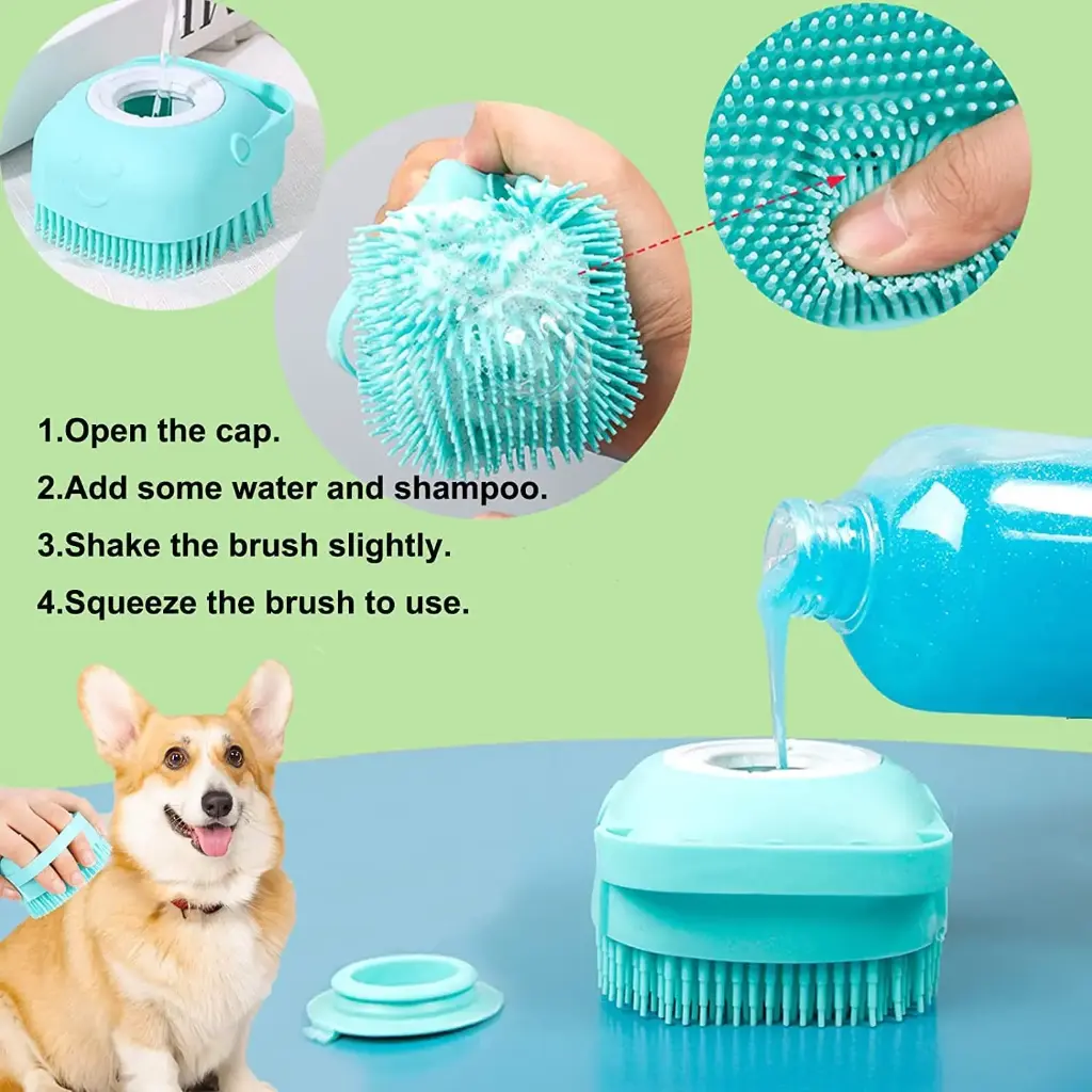 Deriz 1 pair of silicon dog bathing hand gloves + Pet Dog Bath Brush Soft Silicone Dog Shampoo Brush, Brush Hair Fur Grooming Cleaning Brush Soft Shampoo Dispenser Multi5.webp