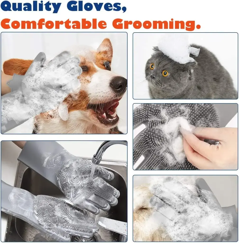 Deriz 1 pair of silicon dog bathing hand gloves + Pet Dog Bath Brush Soft Silicone Dog Shampoo Brush, Brush Hair Fur Grooming Cleaning Brush Soft Shampoo Dispenser Multi1.webp