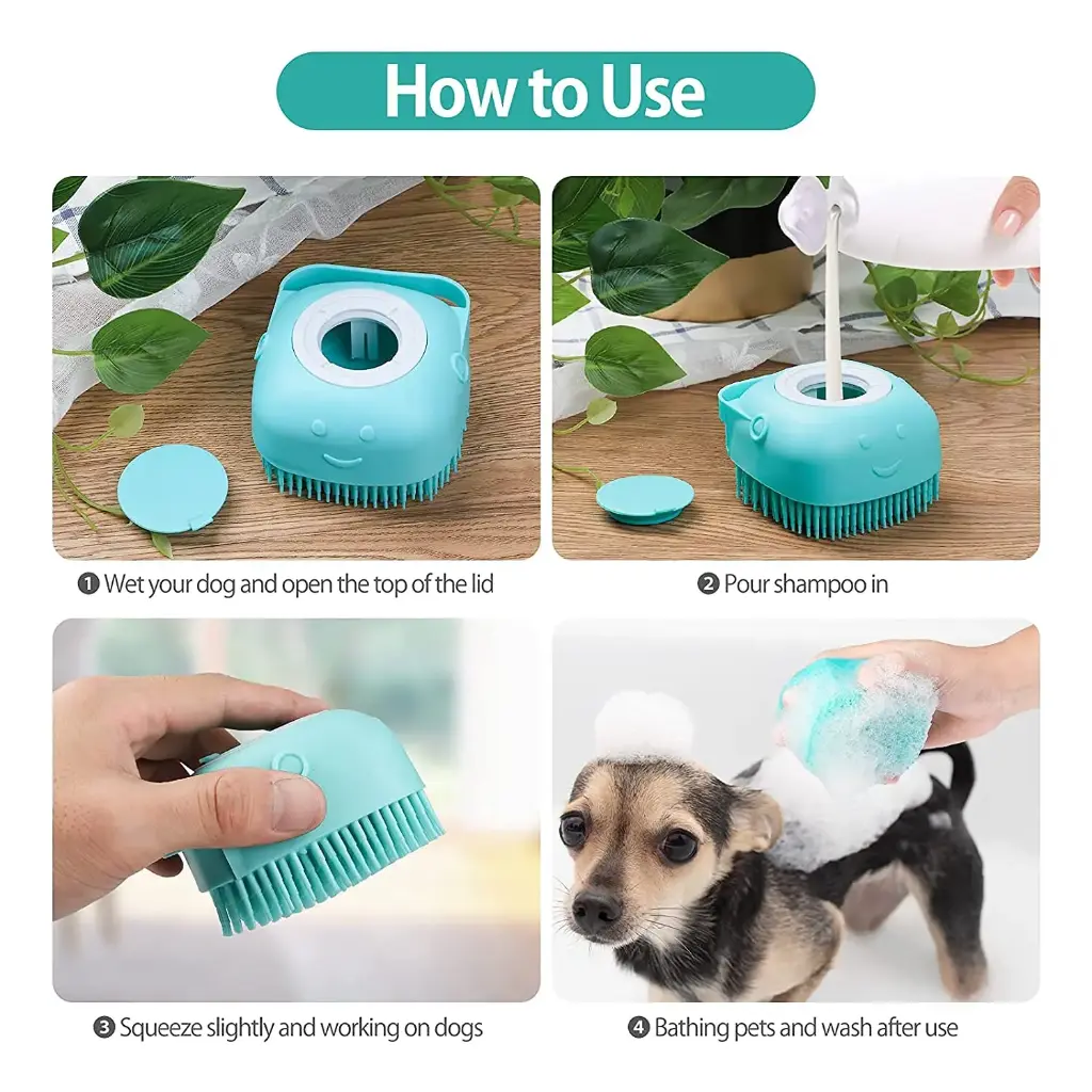 Deriz 1 pair of silicon dog bathing hand gloves + Pet Dog Bath Brush Soft Silicone Dog Shampoo Brush, Brush Hair Fur Grooming Cleaning Brush Soft Shampoo Dispenser Multi8.webp