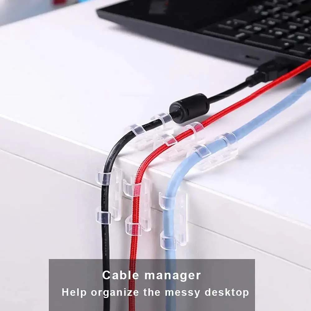 INOVERA (LABEL) 20 Pieces Wire Organizer Cable Management Clip Desktop Cord Hook with 3M Adhesive Foam (Transparent)2.webp