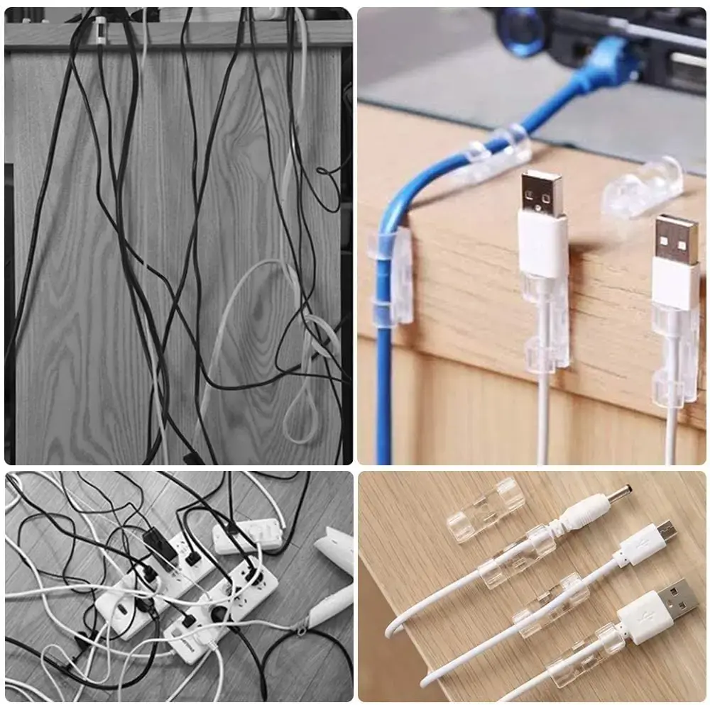 INOVERA (LABEL) 20 Pieces Wire Organizer Cable Management Clip Desktop Cord Hook with 3M Adhesive Foam (Transparent)5.webp