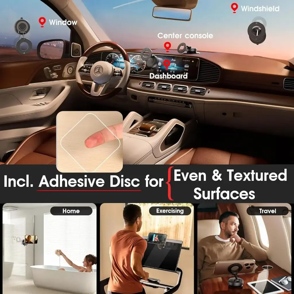 Yootech 360° Vaccum Magnetic Phones Holder, Magnetic Car Phone Mount, Hands-Free Suction Cup Phones Holder for Car_Gym_Mirror_Shower, Car Mount Compatible with All Mobile (Extended)2.webp