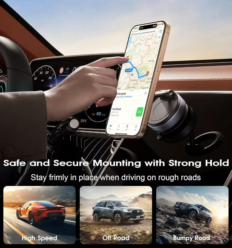 Yootech 360° Vaccum Magnetic Phones Holder, Magnetic Car Phone Mount, Hands-Free Suction Cup Phones Holder for Car_Gym_Mirror_Shower, Car Mount Compatible with All Mobile (Extended)3.webp