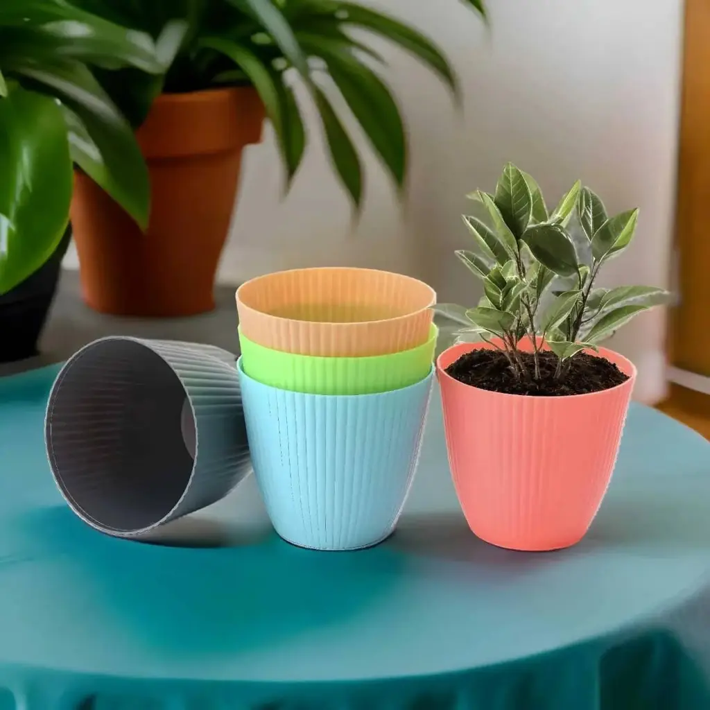 Flipkart SmartBuy Small Flower Pot Outdoor & Indoor Planters with Drainage Hole and Tray Plant Container Set  (Pack of 5, Plastic)-2.webp.jpg