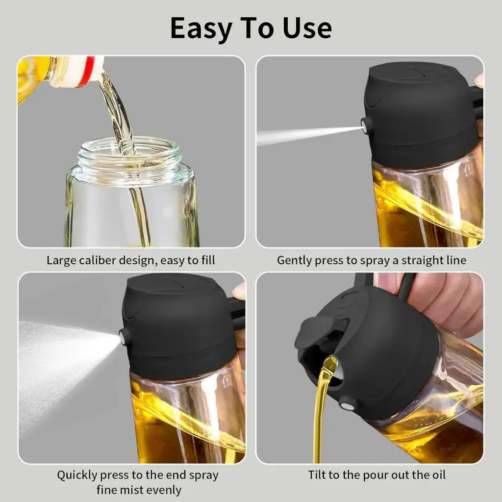 Vasukie 2-in-1 Olive Oil Sprayer and Dispenser Bottle for Kitchen _ 500ml Glass Oil Bottle with Premium Nozzle _ Cooking Oil Sprayer for Healthy Cooking and Salad Making (2 in 1 Oil Bottle)3.webp