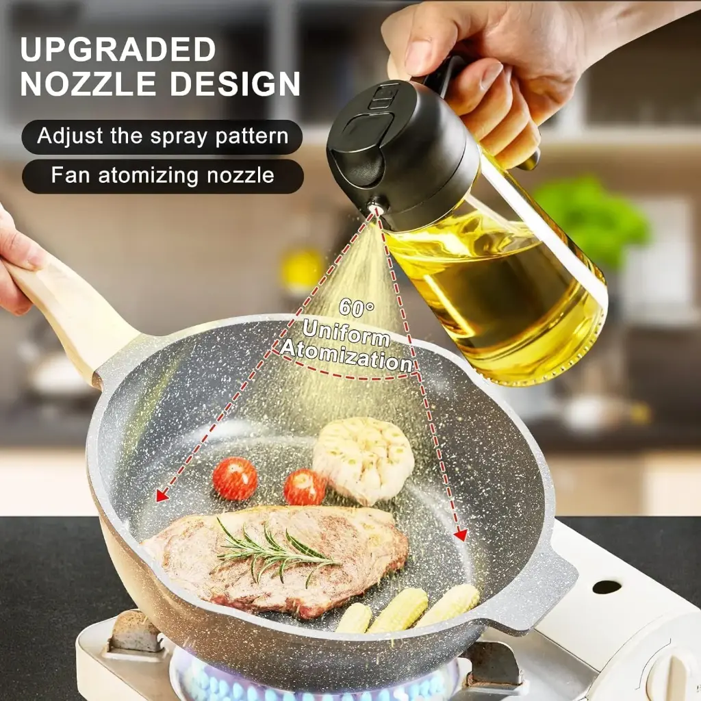 Vasukie 2-in-1 Olive Oil Sprayer and Dispenser Bottle for Kitchen _ 500ml Glass Oil Bottle with Premium Nozzle _ Cooking Oil Sprayer for Healthy Cooking and Salad Making (2 in 1 Oil Bottle)7.webp