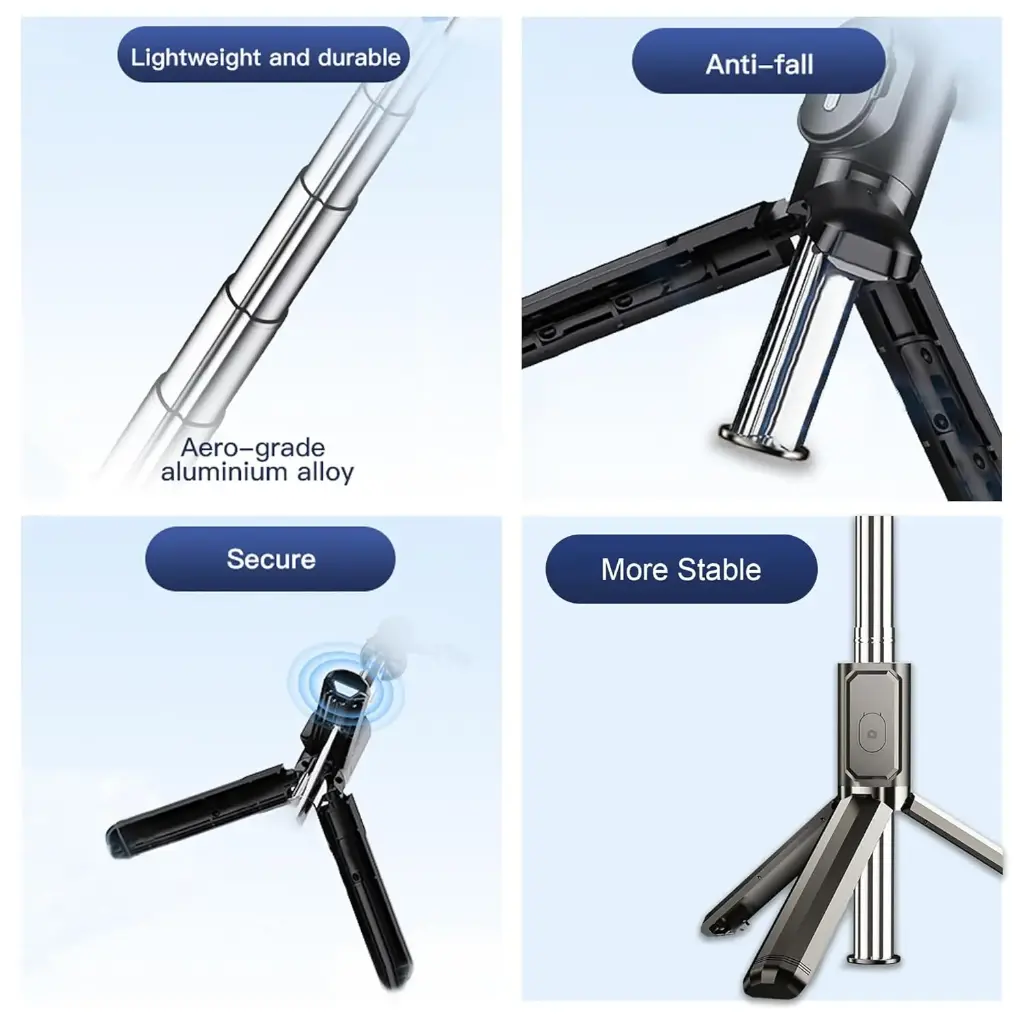 Kratos K14 Selfie Stick Tripod, 100CM Length with Light, 3 in 1 Multifunctional Design, Rechargable LED Light with Two Brighness Levels for Make up, Selfie & Photo Shoot with Bluetooth Remote4.webp