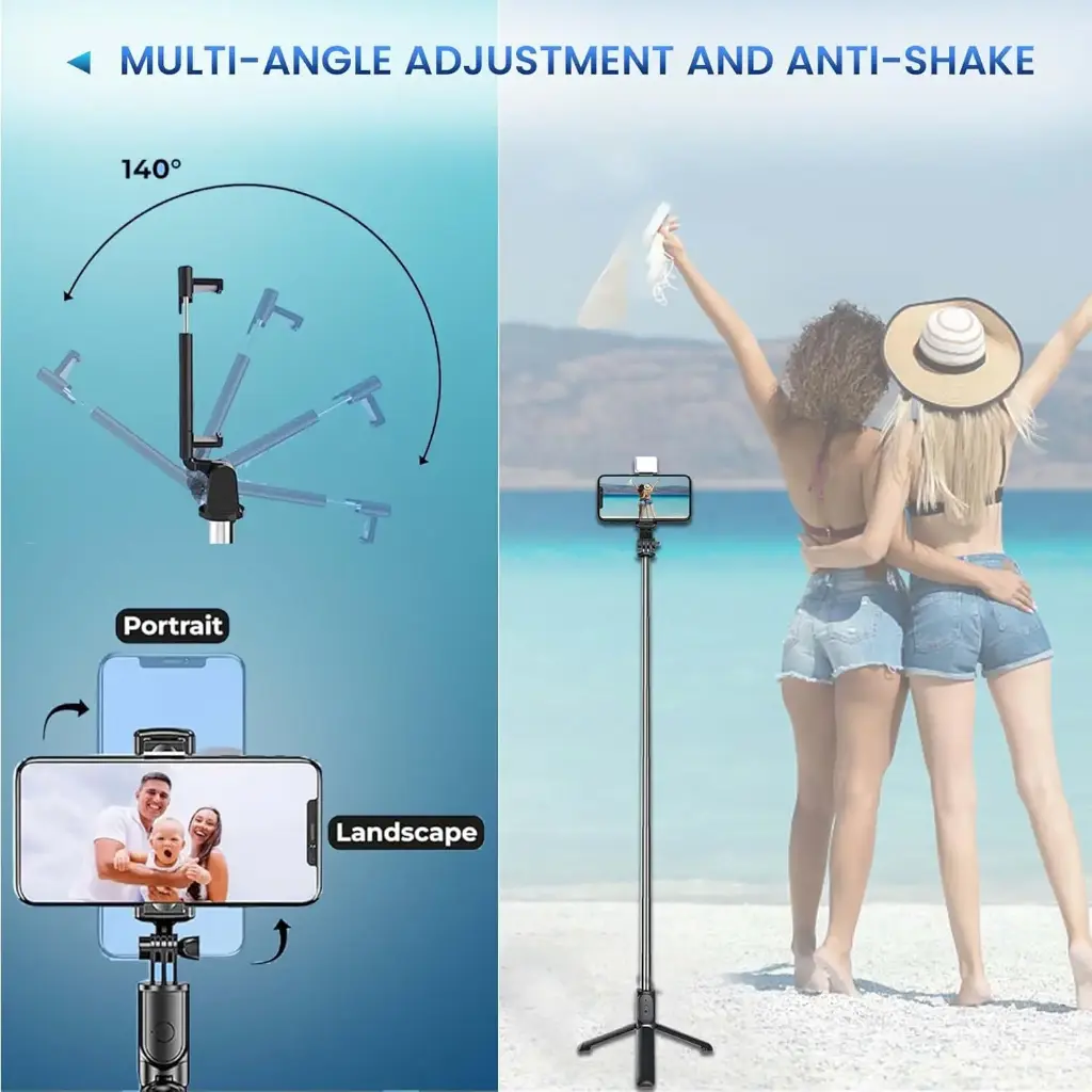 Kratos K14 Selfie Stick Tripod, 100CM Length with Light, 3 in 1 Multifunctional Design, Rechargable LED Light with Two Brighness Levels for Make up, Selfie & Photo Shoot with Bluetooth Remote3.webp