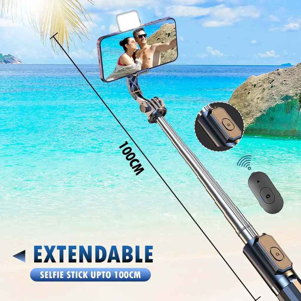 Kratos K14 Selfie Stick Tripod, 100CM Length with Light, 3 in 1 Multifunctional Design, Rechargable LED Light with Two Brighness Levels for Make up, Selfie & Photo Shoot with Bluetooth Remote2.webp