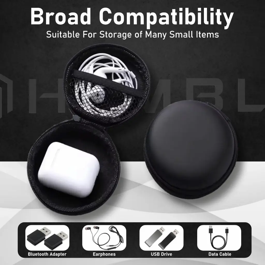 HUMBLE Earphone Headphone Carrying Case Pouch Cover for Earphones _ Compact Storage for Earphones, Headsets, Pen Drives, SD Cards, Charging Cables _ Black (Pack of 1)2.webp