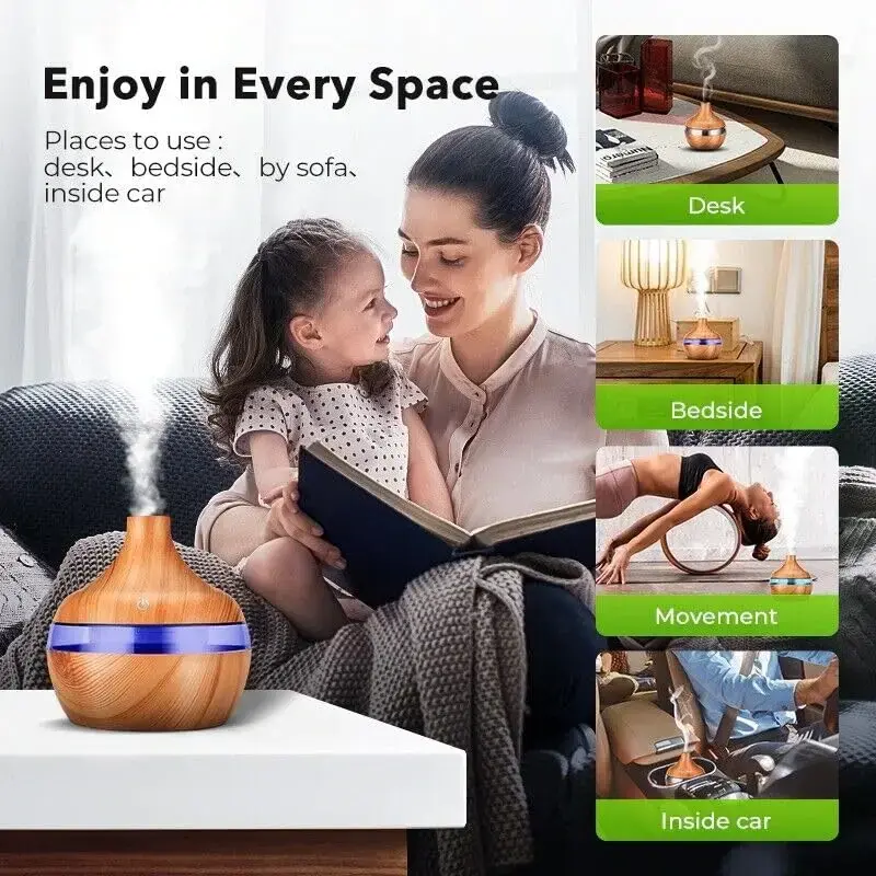 Pure Aroma Wooden Finish Humidifier & Essential Oil Diffuser _ Ultrasonic Cool Mist _ LED Night Light _ Aroma Diffuser for Home, Office, Bedroom & Yoga _ Air Freshener6.webp