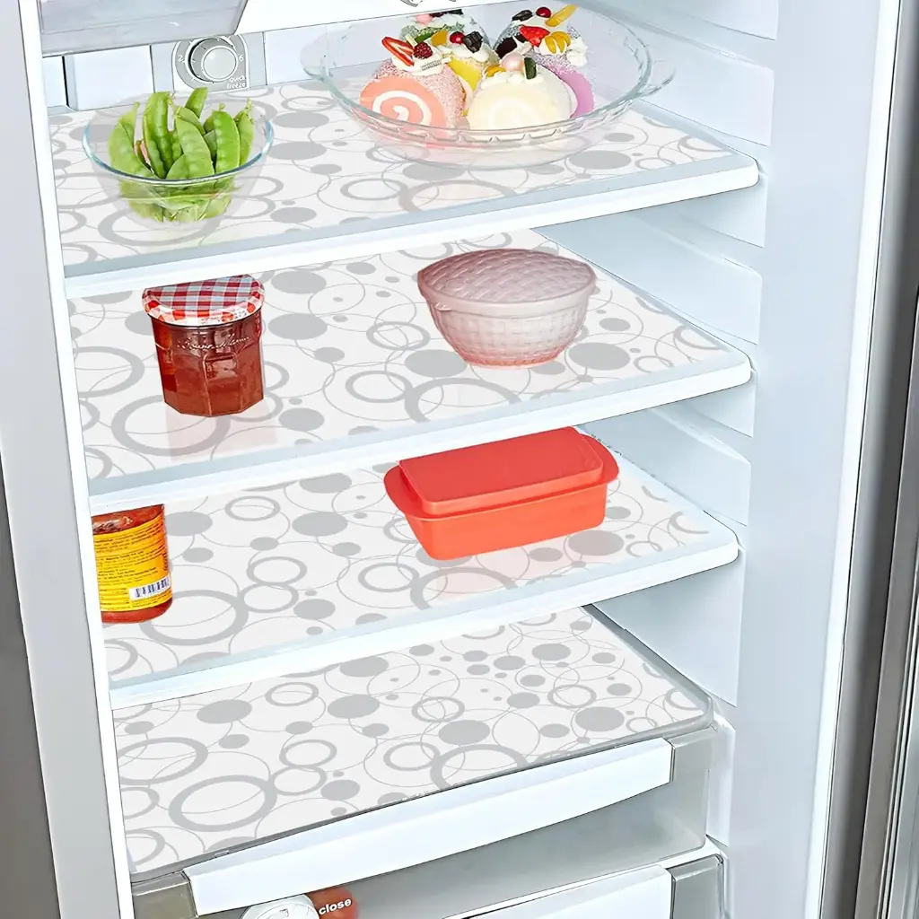 Kuber Industries Multipurpose Refrigerator Drawer Mat_Circle Design & Water Proof PVC Material_Size-48 cm x 33 cm,Pack of 6 (White), Polyvinyl Chloride6.webp