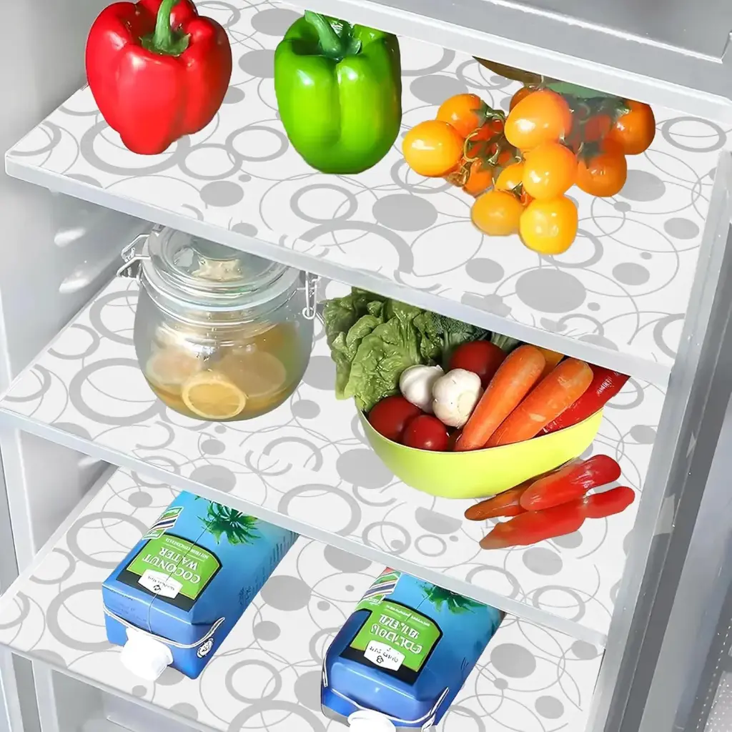 Kuber Industries Multipurpose Refrigerator Drawer Mat_Circle Design & Water Proof PVC Material_Size-48 cm x 33 cm,Pack of 6 (White), Polyvinyl Chloride3.webp