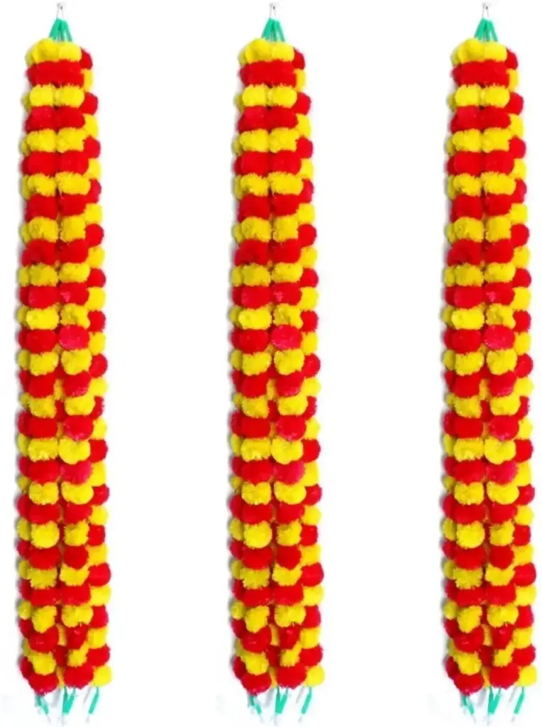 OUTRANK Artificial flowers Home Decoration Diwali puja Temple Multicolor Marigold Artificial Flower  (60 cm, Pack of 5, Garlands)-1.webp.jpg