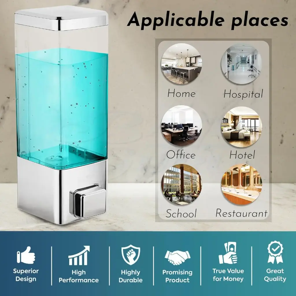 BATH GURU ABS Plastic Wall Mounted Soap Shampoo Conditioner Hand Wash Gel Dispenser Liquid Soap Sanitizer Dispenser for Bathroom Basin Kitchen Sink 350 Ml Pack of 1 Chrome Plated6.webp