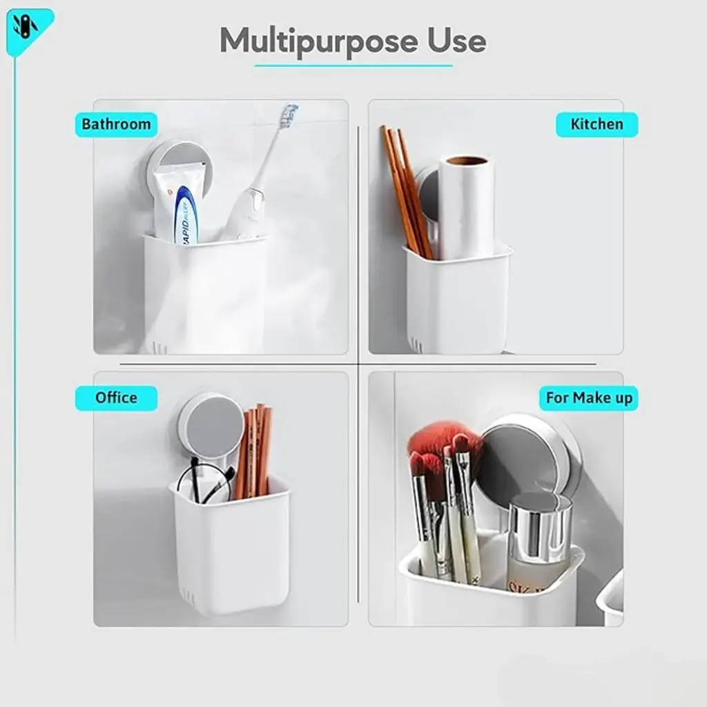 Mataiva Toothbrush Holder For Bathroom, Easy Wall Mount Self Adhesive Organizer Plastic Toothbrush Holder (White, Wall Mount)0.webp