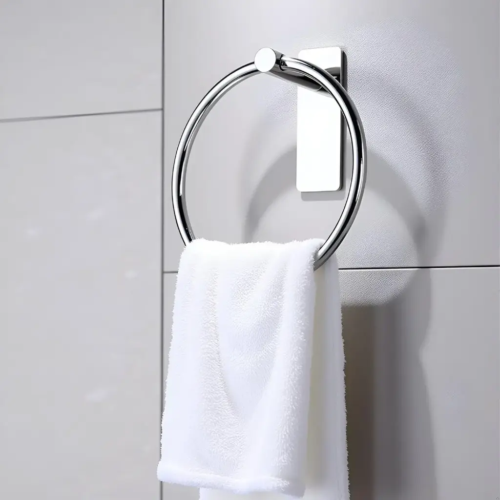 iSTAR Stainless Steel Self Adhesive Round Towel Ring _ No Drilling Wall Mounted Bathroom Accessories _ Durable Napkin Hand Towel Holder for Kitchen, Wash Basin, Home and Hotels (Chrome Finish)3.webp