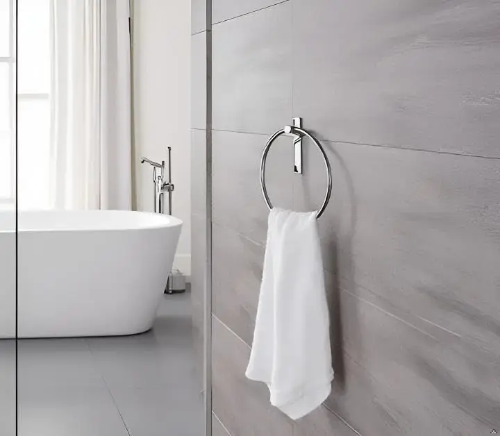 iSTAR Stainless Steel Self Adhesive Round Towel Ring _ No Drilling Wall Mounted Bathroom Accessories _ Durable Napkin Hand Towel Holder for Kitchen, Wash Basin, Home and Hotels (Chrome Finish)4.webp