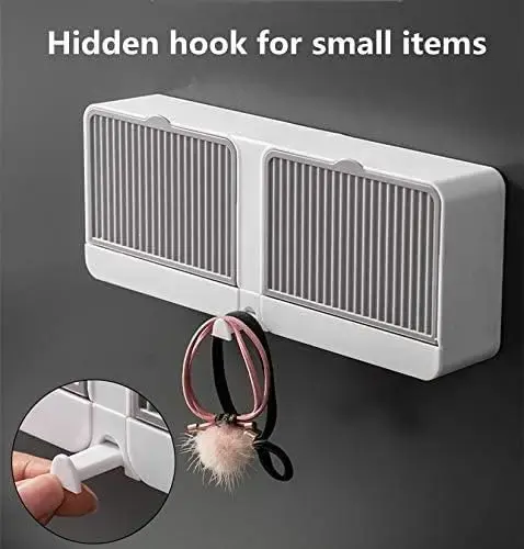 K.B. SALES Plastic Innovative No-Drilling Wall Mounted Soap Box With Lid-Double Grids Soap Draining Rack For Bathroom,Toilet,Laundry-Creative Soap Holder With Drain Tray,Self-Adhesive Design (White)5.webp