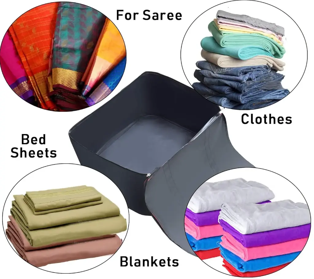 Storite Nylon Big Underbed Storage Bag Moisture Proof Cloth Organiser with Zippered Closure and Handle(BlackRed, 54x46x28cm) Rectangular7.webp