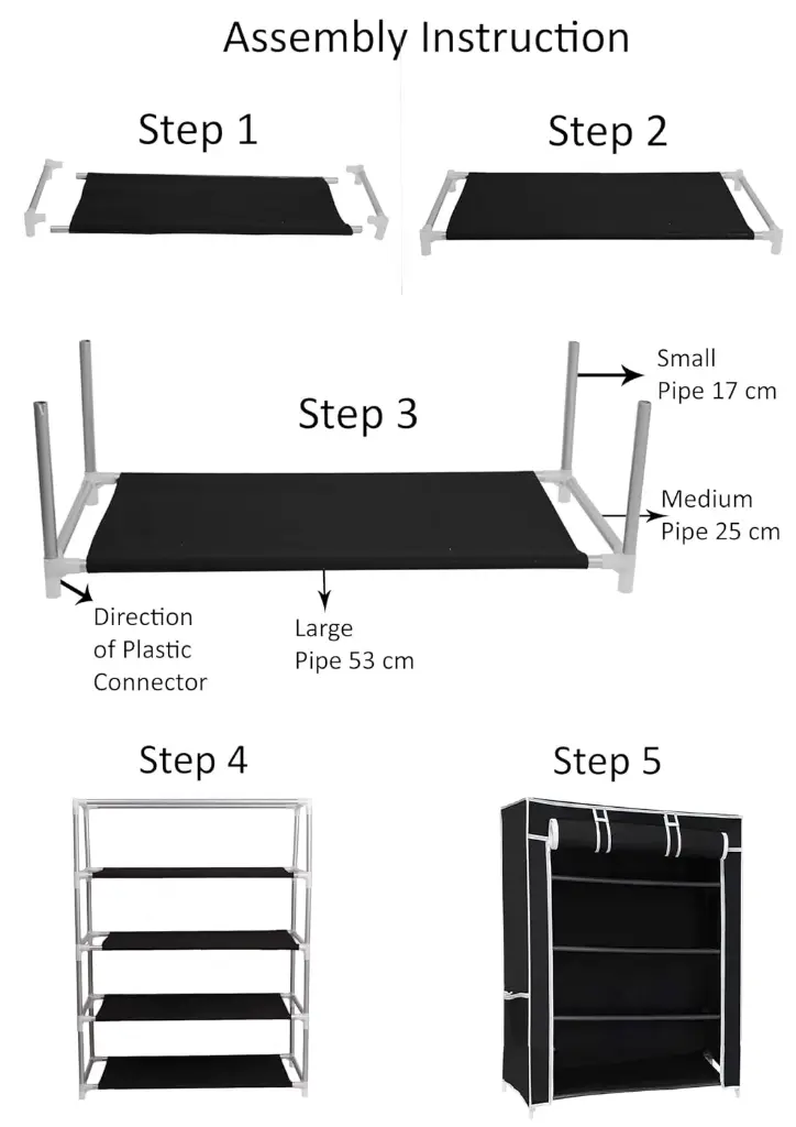 Ebee 4 Shelves Collapsible Metal Shoe Rack (Black)2.webp