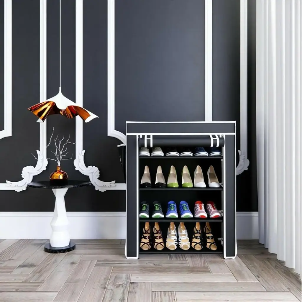 Ebee 4 Shelves Collapsible Metal Shoe Rack (Black)1.webp