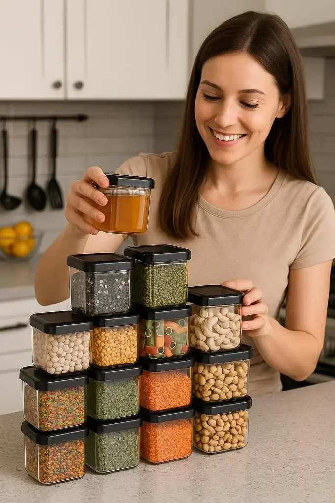 AATHVI'S CHOICE Air-Tight BPA-Free Plastic Storage Container Set, Kitchen Organizer for Pantry & Kitchen Storage, Multi-Purpose Food Storage Jars, Unbreakable Design (500ML), Transparent (12)1.webp