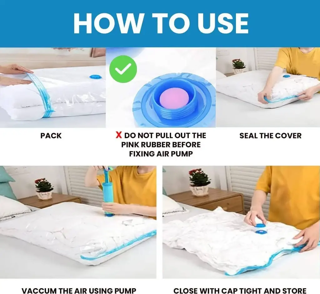 Quicknik Smart vaccum saver compression -(2Small, 2 Medium, 1Large) with Pump High Volume Storage Vacuum Bags  (Pack of 5)-1.webp.jpg