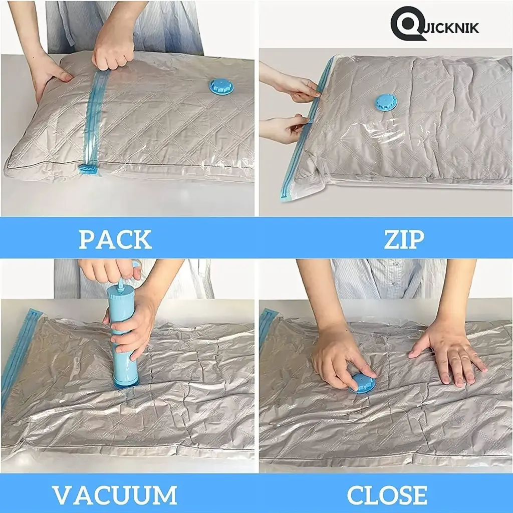 Quicknik Smart vaccum saver compression -(2Small, 2 Medium, 1Large) with Pump High Volume Storage Vacuum Bags  (Pack of 5)-4.webp.jpg