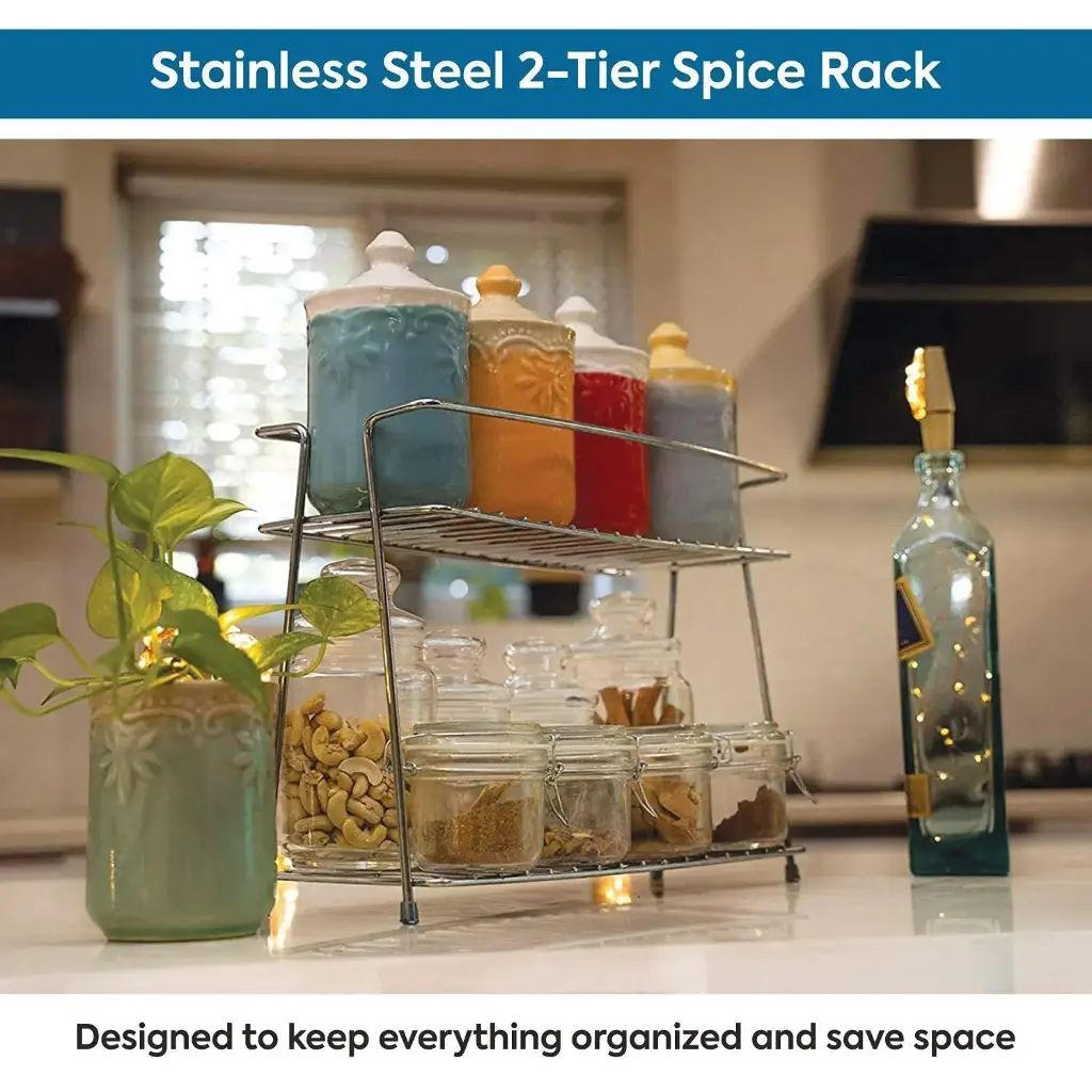 Cri8Hub Tabletop Spice Rack For Your Kitchen_Countertop Spice s And Masala Rack 2 -Tiered Shelf And 2 Layer Stainless Steel And Special Countertop Spice Rack3.webp