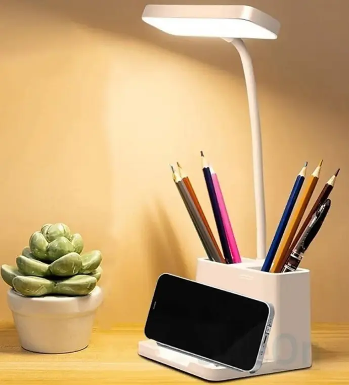 3 Color Table Lamp for Study with Phone & Pen Holder