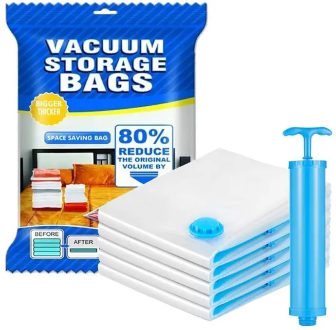 Vacuum Compression Storage Bags with Hand Pump - Medium, 5-Pack