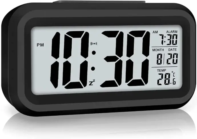 Digital Alarm Clock with Automatic Sensor, Date and Temperature Display
