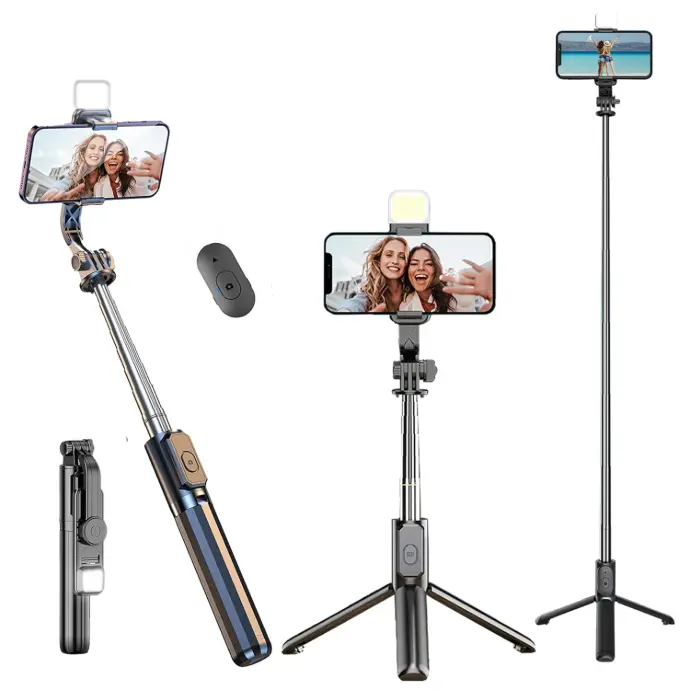 3-in-1 Selfie Stick Tripod with LED Light – 100cm, Rechargeable, Dual Brightness for Makeup, Selfies & Photos with Bluetooth Remote