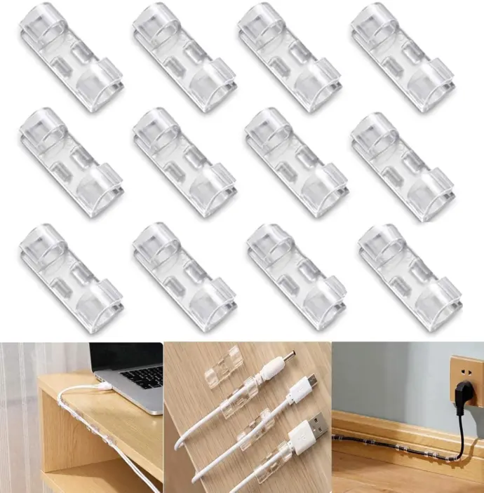 20 Pcs Transparent Wire Organizer Clips with 3M Adhesive for Cable Management