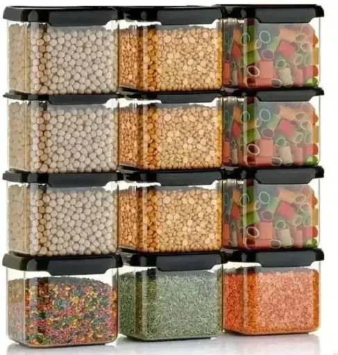 [CLOSET001] Air-Tight BPA-Free Plastic Grocery Container - 550 ml  (Pack of 12, Black)
